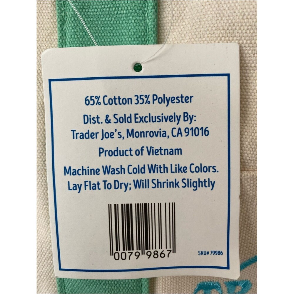 Rare NEW Trader Joe's Mini Pastel Canvas Tote Bag Cream & Mint Green Lunch Bag - Picture 3 of 9